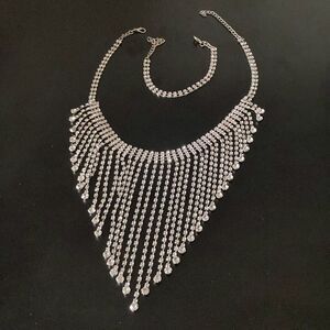 necklace and bracelet silver tone cz gems not stamped